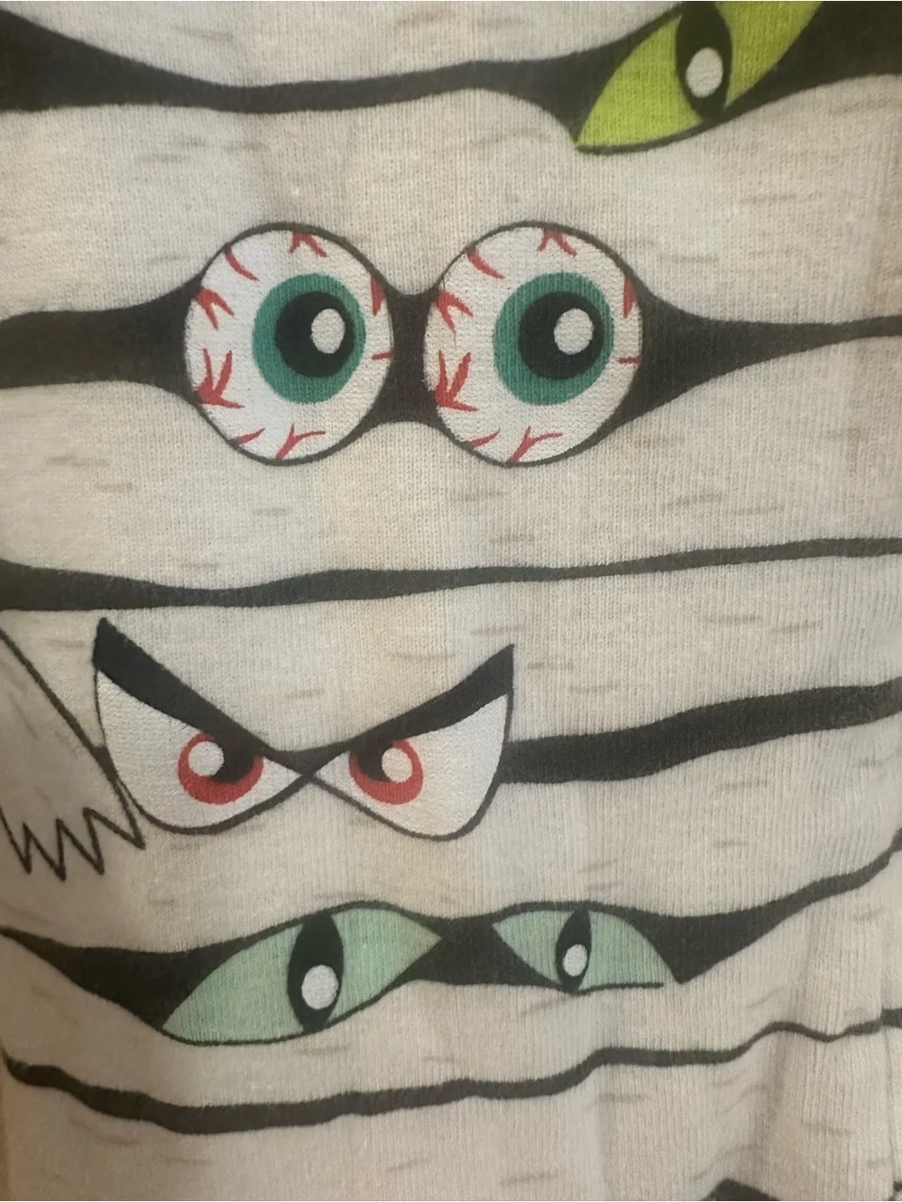 Old Navy White Striped Monster Eyes Footed One-Piece Pajamas with Navy Trim